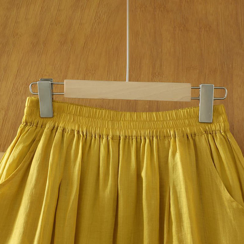 Pantalones harén de lino y algodón hasta los tobillos con bolsillos para mujer, diseño sencillo, color puro, Buddha Stones Commute - image 1