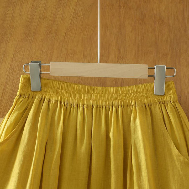 Pantalones harén de lino y algodón hasta los tobillos con bolsillos para mujer, diseño sencillo, color puro, Buddha Stones Commute - image 1