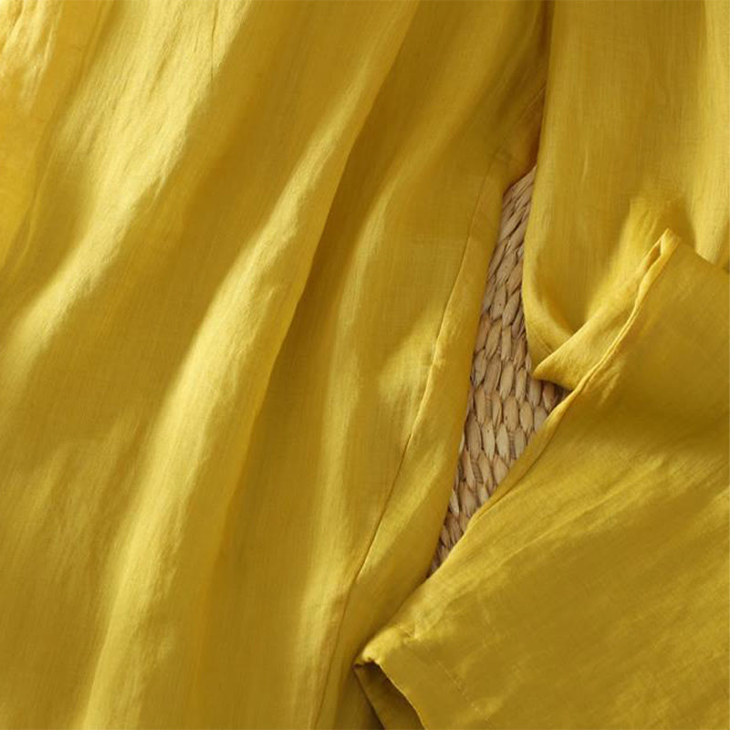 Pantalones harén de lino y algodón hasta los tobillos con bolsillos para mujer, diseño sencillo, color puro, Buddha Stones Commute - image 3
