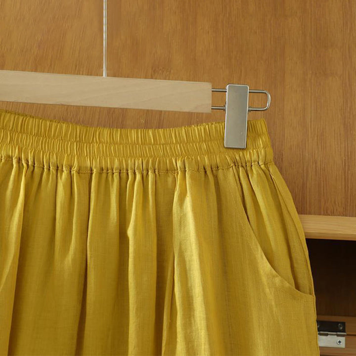 Pantalones harén de lino y algodón hasta los tobillos con bolsillos para mujer, diseño sencillo, color puro, Buddha Stones Commute - image 2