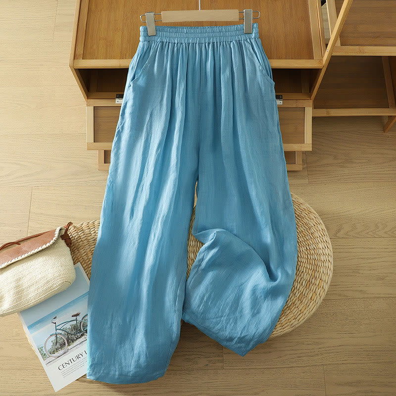 Pantalones harén de lino y algodón hasta los tobillos con bolsillos para mujer, diseño sencillo, color puro, Buddha Stones Commute - DodgerBlue - US8-10，UK/AU12-14，EU40-42 (2XL) - image 20