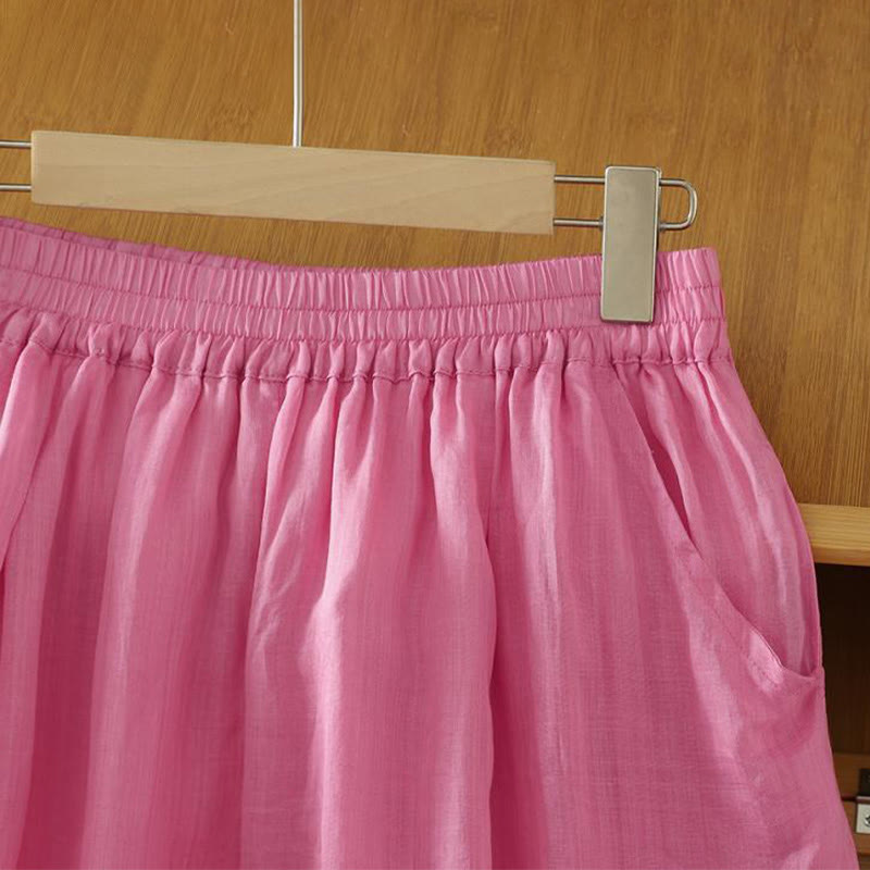 Pantalones harén de lino y algodón hasta los tobillos con bolsillos para mujer, diseño sencillo, color puro, Buddha Stones Commute - image 17