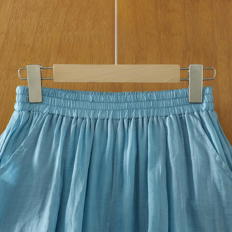 Pantalones harén de lino y algodón hasta los tobillos con bolsillos para mujer, diseño sencillo, color puro, Buddha Stones Commute - image 21