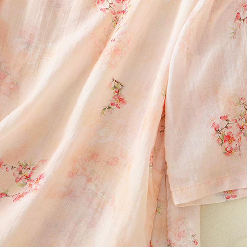 Camisa de poliéster de manga tres cuartos para mujer con cuello redondo, estampado de plantas y botones de rana, con Buddha Stones - image 16