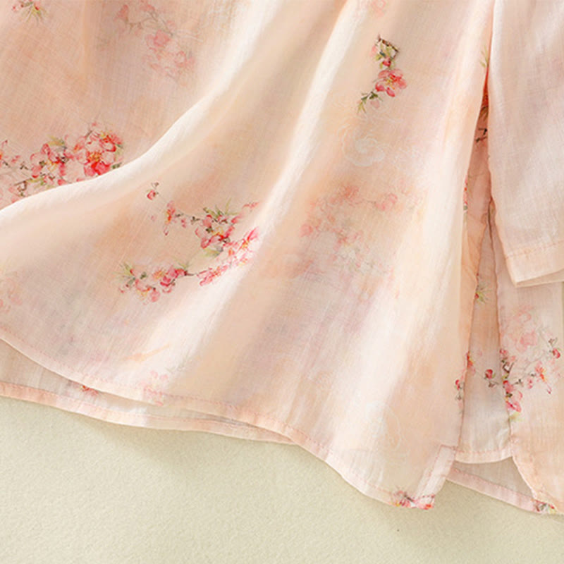 Camisa de poliéster de manga tres cuartos para mujer con cuello redondo, estampado de plantas y botones de rana, con Buddha Stones - image 15