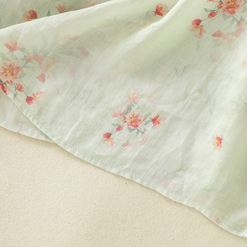 Camisa de poliéster de manga tres cuartos para mujer con cuello redondo, estampado de plantas y botones de rana, con Buddha Stones - image 23