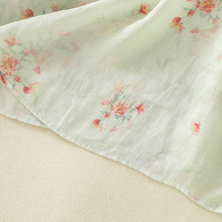 Camisa de poliéster de manga tres cuartos para mujer con cuello redondo, estampado de plantas y botones de rana, con Buddha Stones - image 23