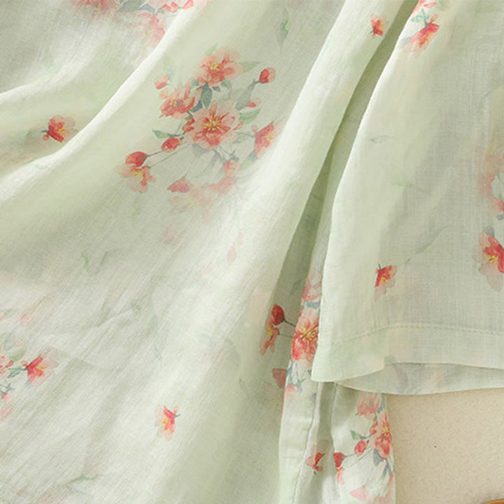 Camisa de poliéster de manga tres cuartos para mujer con cuello redondo, estampado de plantas y botones de rana, con Buddha Stones - image 22