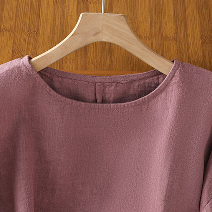 Buddha Stones Camiseta informal de verano de algodón de manga corta con cuello redondo para mujer - image 2