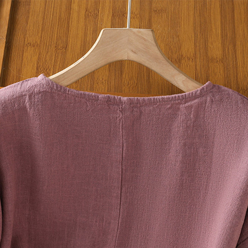 Buddha Stones Camiseta informal de verano de algodón de manga corta con cuello redondo para mujer - image 3