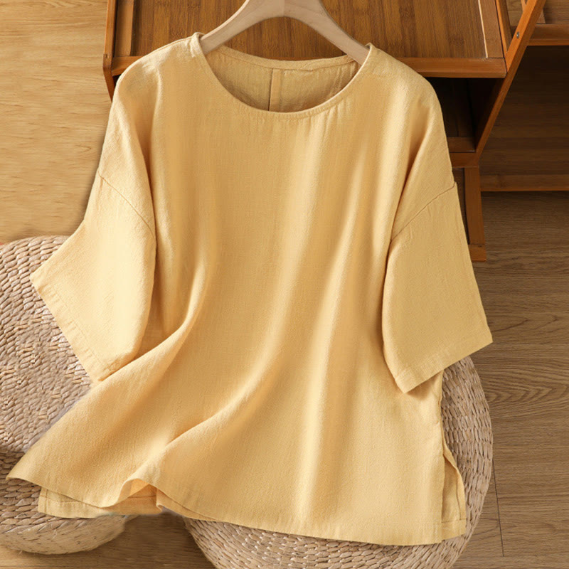 Buddha Stones Camiseta informal de verano de algodón de manga corta con cuello redondo para mujer - Caqui - US14，UK/AU18，EU46 (2XL) - image 8