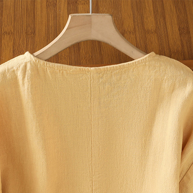 Buddha Stones Camiseta informal de verano de algodón de manga corta con cuello redondo para mujer - image 11