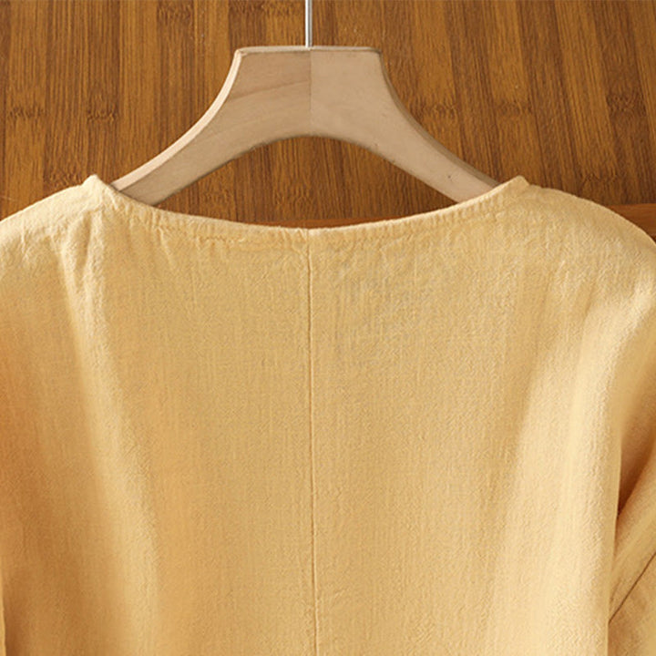 Buddha Stones Camiseta informal de verano de algodón de manga corta con cuello redondo para mujer - image 11