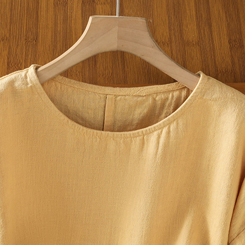 Buddha Stones Camiseta informal de verano de algodón de manga corta con cuello redondo para mujer - image 10