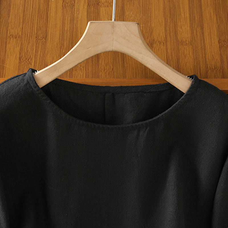 Buddha Stones Camiseta informal de verano de algodón de manga corta con cuello redondo para mujer - image 22