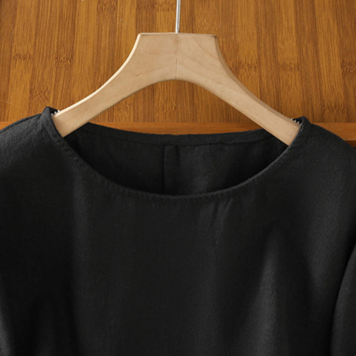 Buddha Stones Camiseta informal de verano de algodón de manga corta con cuello redondo para mujer - image 22