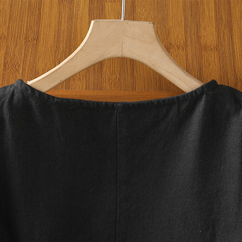 Buddha Stones Camiseta informal de verano de algodón de manga corta con cuello redondo para mujer - image 23