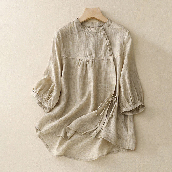 Camisa de mujer de manga tres cuartos con diseño de Buddha Stones y botones con cordones. - Trigo - US14，UK/AU18，EU46 (2XL) - image 6
