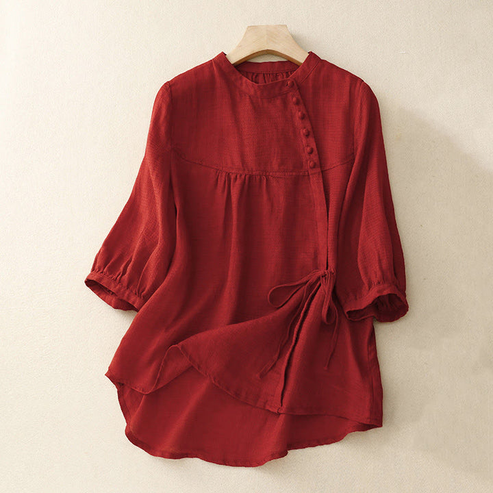 Camisa de mujer de manga tres cuartos con diseño de Buddha Stones y botones con cordones. - Carmesí - US14，UK/AU18，EU46 (2XL) - image 15