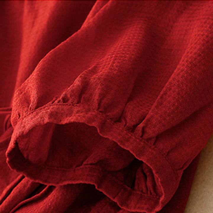 Camisa de lino y algodón para mujer con mangas tres cuartos y diseño de Buddha Stones con botones y cordones - image 17