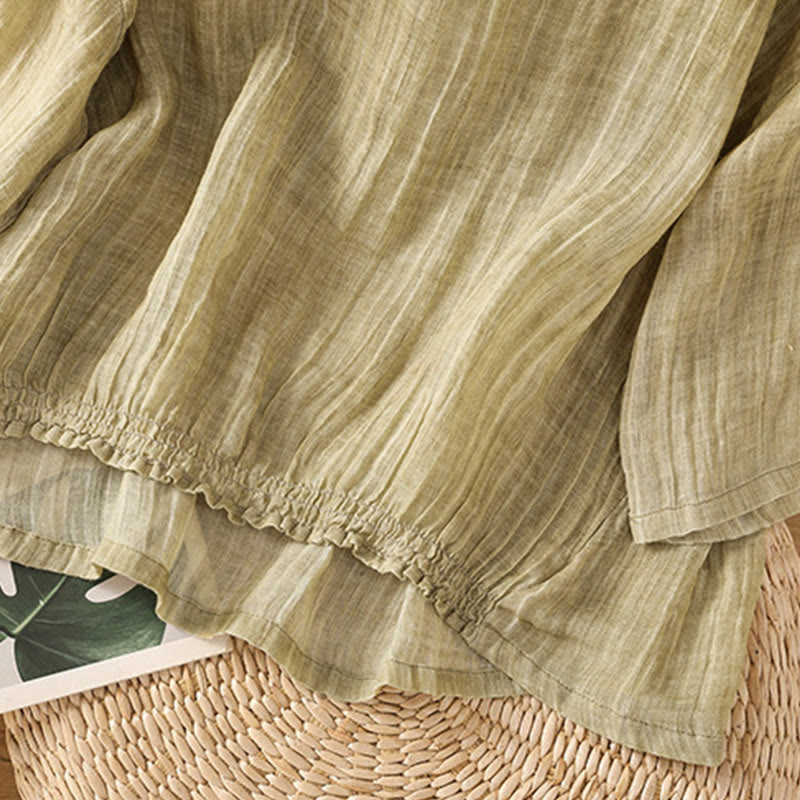 Camiseta informal de verano con cuello redondo y manga tres cuartos de algodón y lino para mujer con estampado de Buddha Stones - image 7