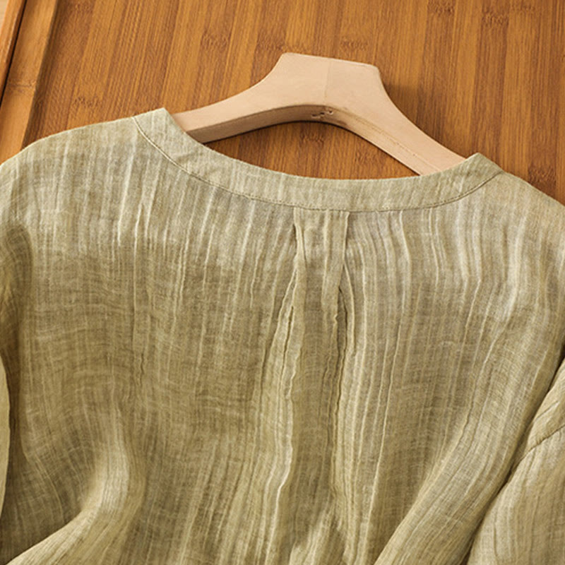 Camiseta informal de verano con cuello redondo y manga tres cuartos de algodón y lino para mujer con estampado de Buddha Stones - image 2