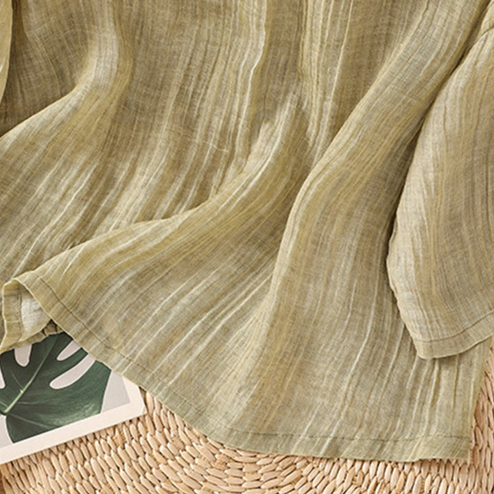 Camiseta informal de verano con cuello redondo y manga tres cuartos de algodón y lino para mujer con estampado de Buddha Stones - image 4