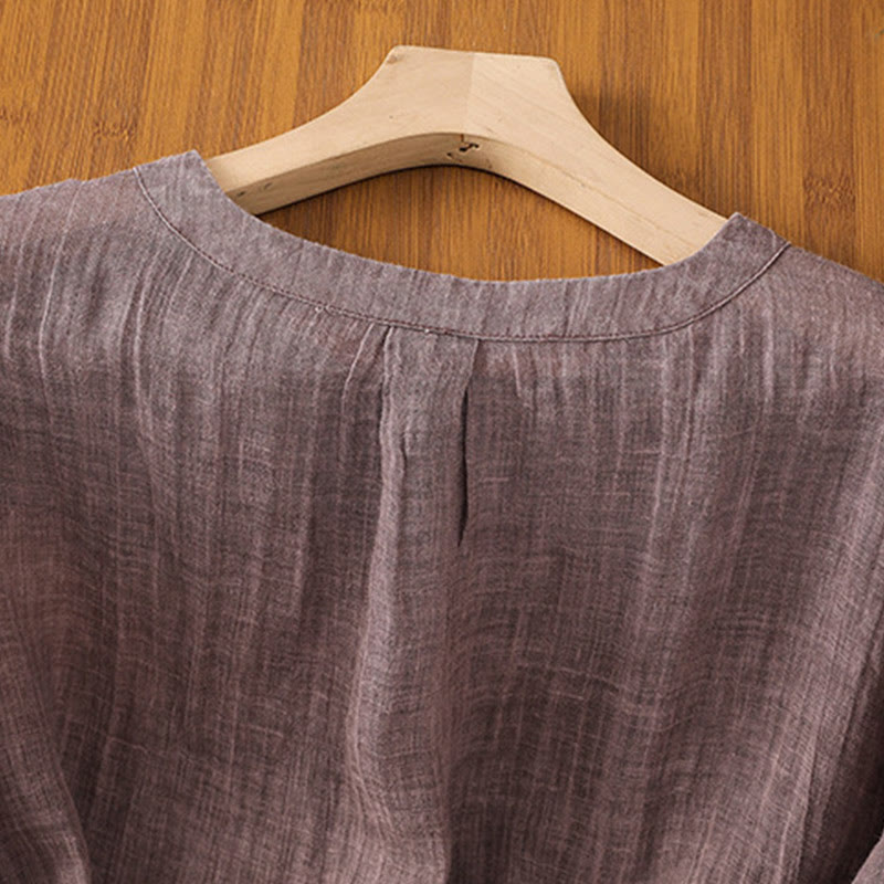 Camiseta informal de verano con cuello redondo y manga tres cuartos de algodón y lino para mujer con estampado de Buddha Stones - image 13