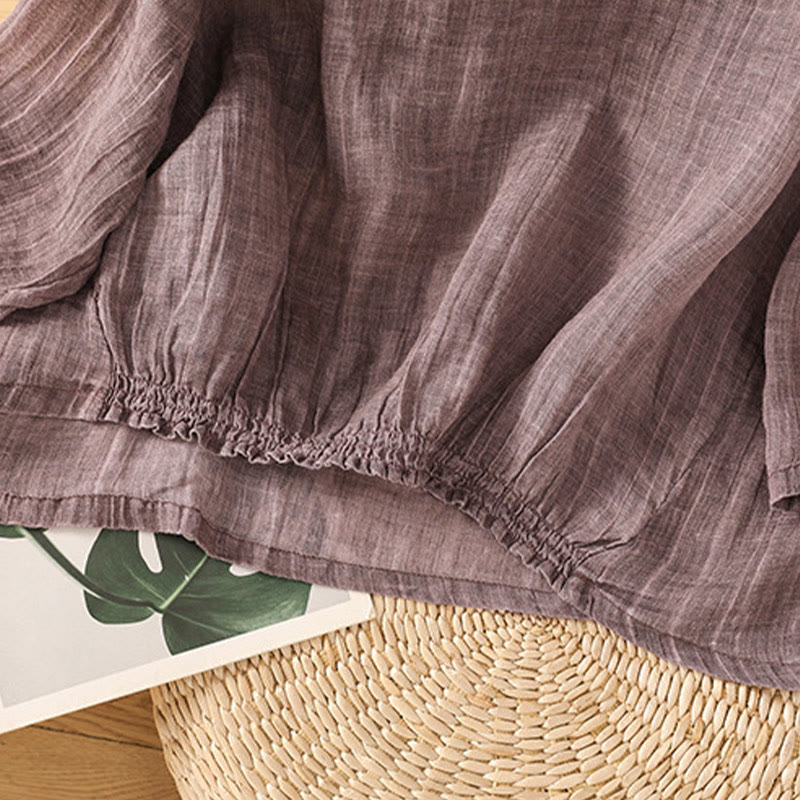 Camiseta informal de verano con cuello redondo y manga tres cuartos de algodón y lino para mujer con estampado de Buddha Stones - image 15