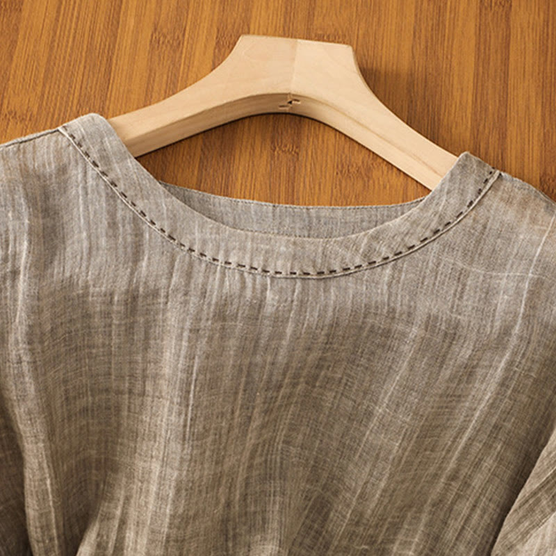 Camiseta informal de verano con cuello redondo y manga tres cuartos de algodón y lino para mujer con estampado de Buddha Stones - image 18