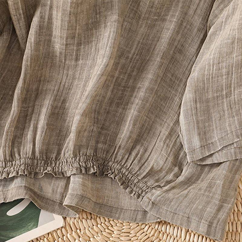 Camiseta informal de verano con cuello redondo y manga tres cuartos de algodón y lino para mujer con estampado de Buddha Stones - image 21