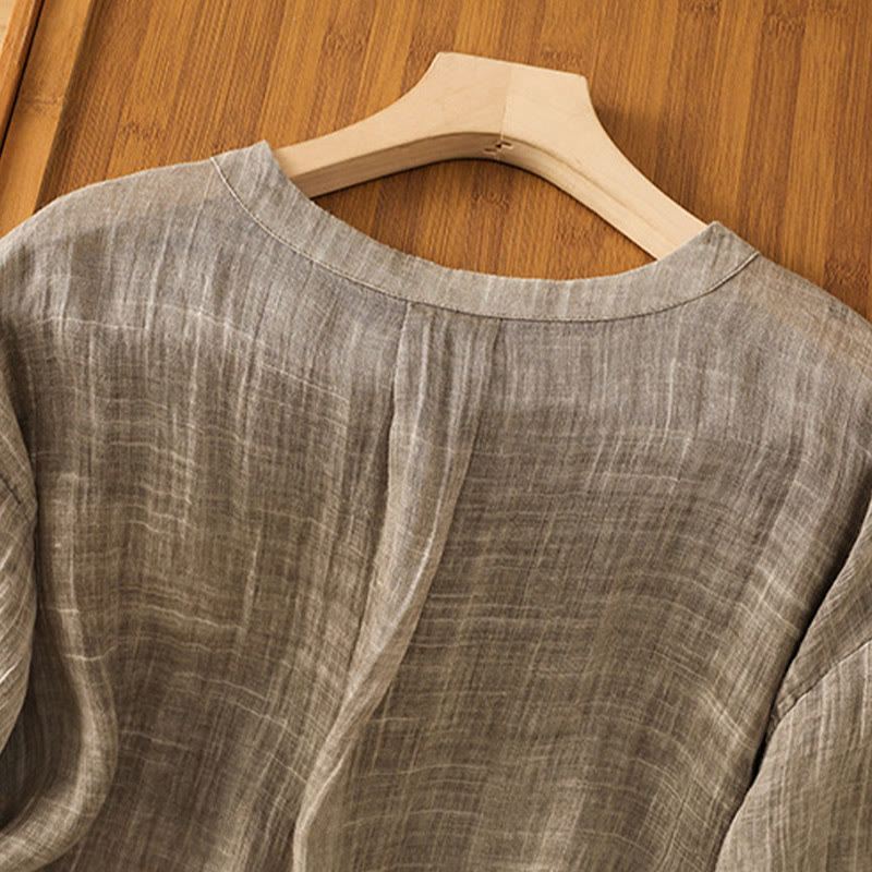 Camiseta informal de verano con cuello redondo y manga tres cuartos de algodón y lino para mujer con estampado de Buddha Stones - image 20