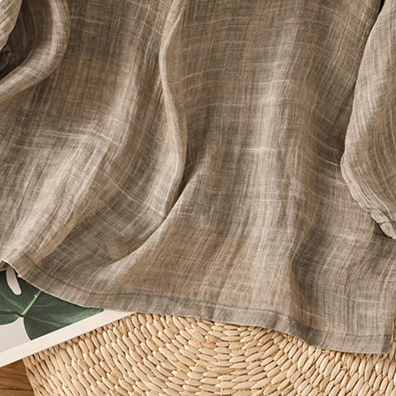 Camiseta informal de verano con cuello redondo y manga tres cuartos de algodón y lino para mujer con estampado de Buddha Stones - image 22