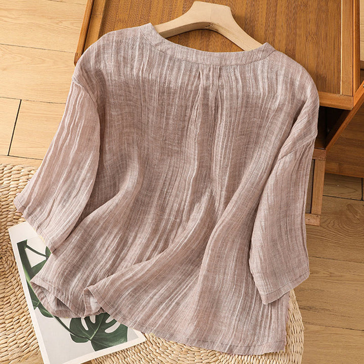 Camiseta informal de verano con cuello redondo y manga tres cuartos de algodón y lino para mujer con estampado de Buddha Stones - Cardo - US14，UK/AU18，EU46 (2XL) - image 24