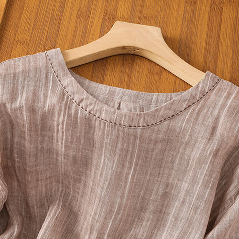 Camiseta informal de verano con cuello redondo y manga tres cuartos de algodón y lino para mujer con estampado de Buddha Stones - image 28