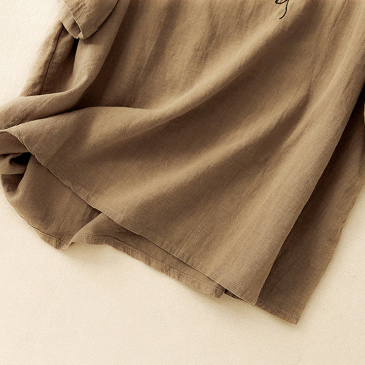 Camiseta informal de algodón de manga corta con cuello redondo y bordado de Buddha Stones para mujer, de verano - image 3