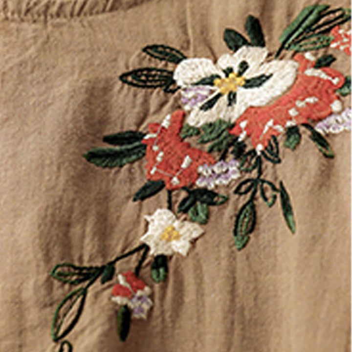 Camiseta informal de algodón de manga corta con cuello redondo y bordado de Buddha Stones para mujer, de verano - image 6