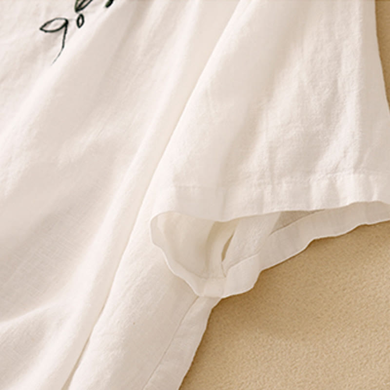 Camiseta informal de algodón de manga corta con cuello redondo y bordado de Buddha Stones para mujer, de verano - image 13