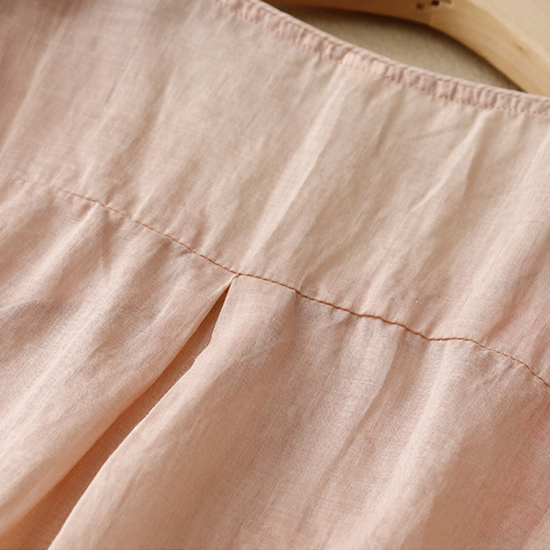 Camisa de algodón y lino con mangas tres cuartos para mujer, diseño bordado con piedras de Buddha Stones y rosas - image 2