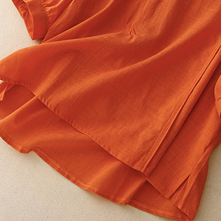 Camisa de algodón y lino con mangas tres cuartos para mujer, diseño bordado con piedras de Buddha Stones y rosas - image 9