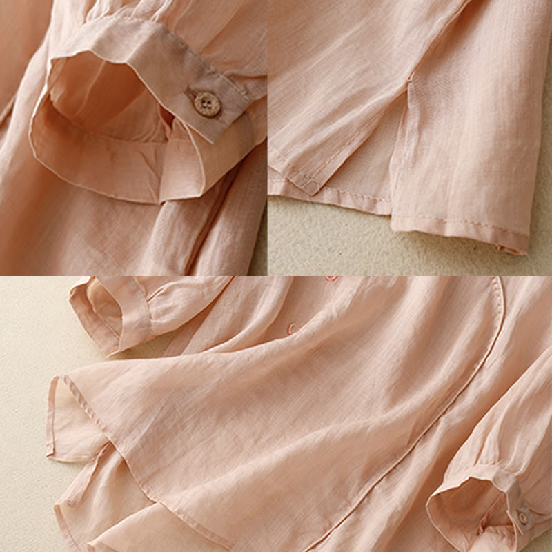 Camisa de algodón y lino con mangas tres cuartos para mujer, diseño bordado con piedras de Buddha Stones y rosas - image 5