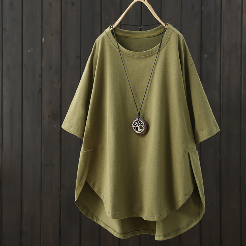 Camiseta de manga corta para mujer con cuello redondo, estilo casual y holgado, con estampado de Buddha Stones. - Aceituna - US14，UK/AU18，EU46 (2XL) - image 0