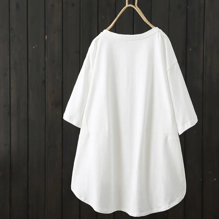 Camiseta de manga corta para mujer con cuello redondo, estilo casual y holgado, con estampado de Buddha Stones. - image 3