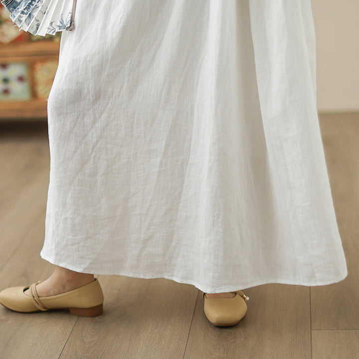 Vestido midi de algodón sin mangas con diseño informal de Buddha Stones , estampado floral blanco, botones en la espalda y bolsillos - image 11
