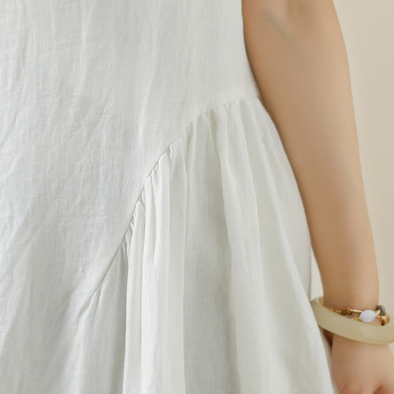 Vestido midi de algodón sin mangas con diseño informal de Buddha Stones , estampado floral blanco, botones en la espalda y bolsillos - image 9