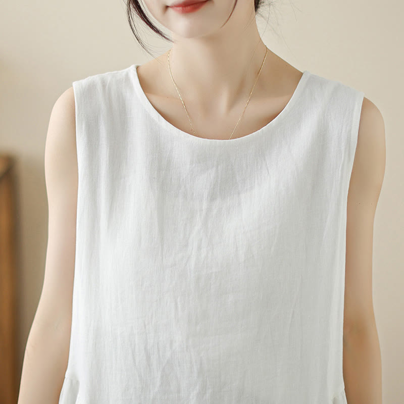 Vestido midi de algodón sin mangas con diseño informal de Buddha Stones , estampado floral blanco, botones en la espalda y bolsillos - image 6