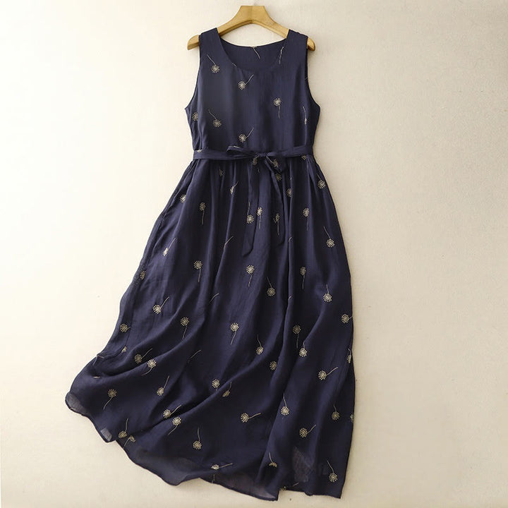 Vestido midi de algodón sin mangas con estampado azul medianoche y cordones, con bolsillos y estampado Buddha Stones - Azul medianoche - US8-10，UK/AU12-14，EU40-42 (2XL) - image 0