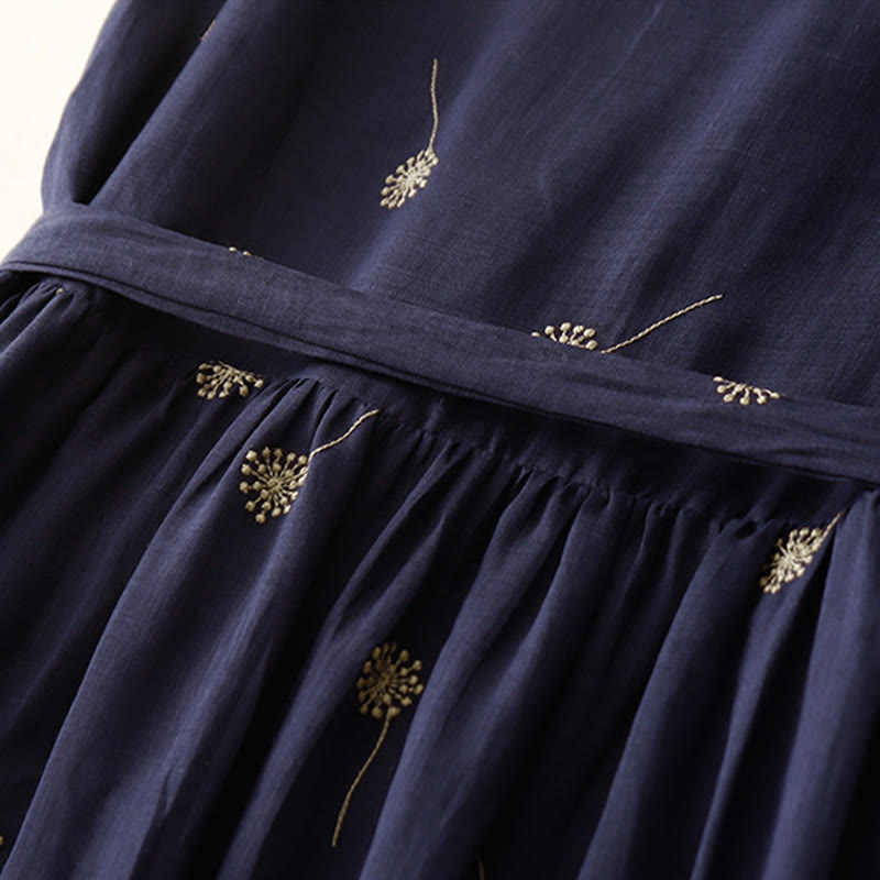 Vestido midi sin mangas de algodón con estampado de Buddha Stones en azul medianoche, diseño con cordones y bolsillos. - image 6