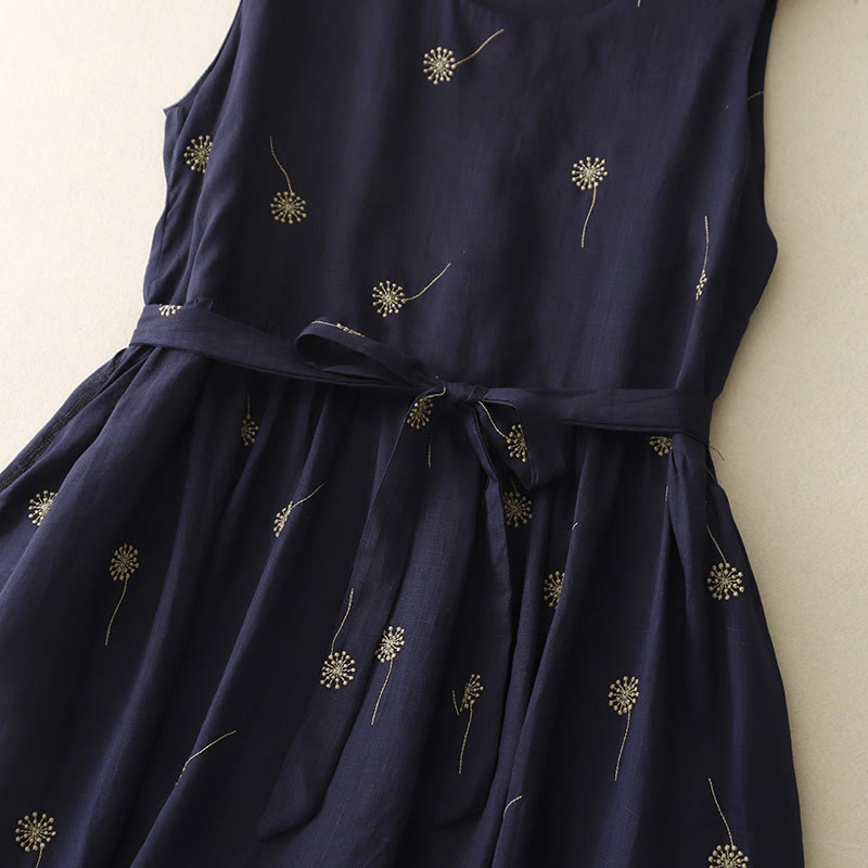 Vestido midi sin mangas de algodón con estampado de Buddha Stones en azul medianoche, diseño con cordones y bolsillos. - image 7