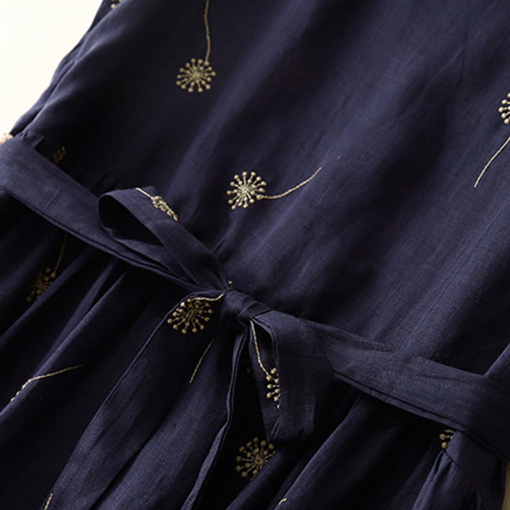 Vestido midi de algodón sin mangas con estampado azul medianoche y cordones, con bolsillos y estampado Buddha Stones - image 5